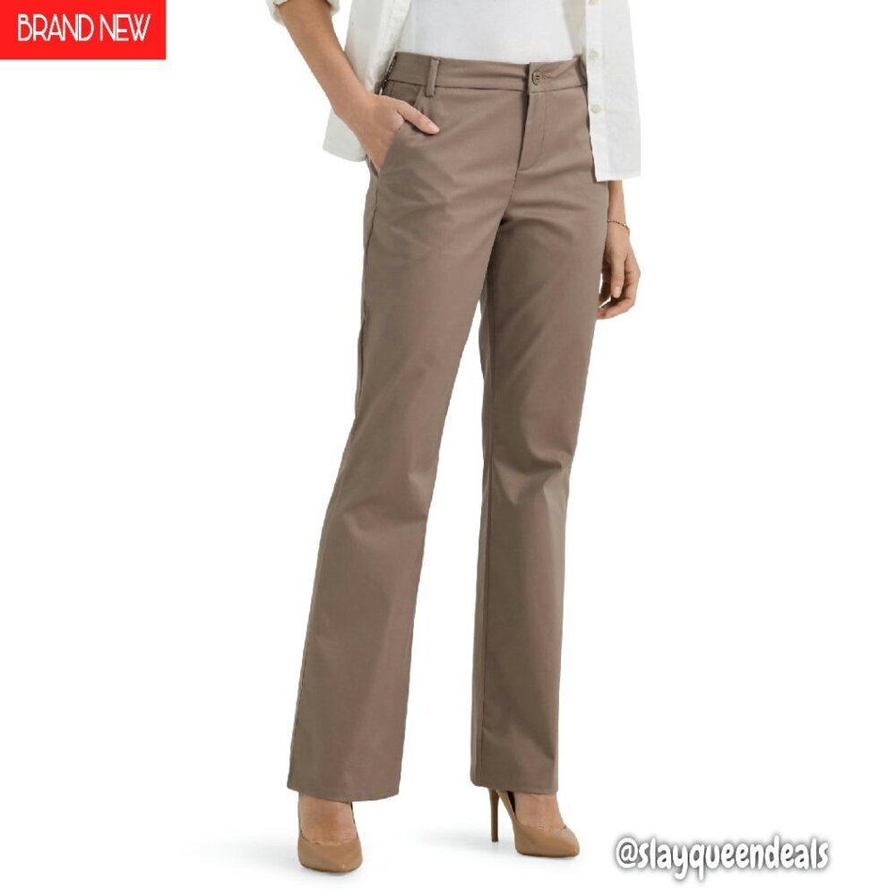 Mid Rise Bootcut Pants Wrinkle Free Stretch Regular Fit